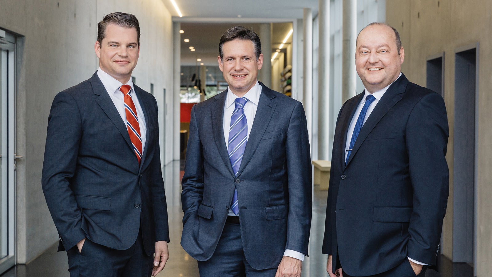 The management at PERI is pleased about the new location in Günzburg (from left to right): Dr. Fabian Kracht, Managing Director Finance and Organisation, Alexander Schwörer, Managing Director Sales and Marketing, Leonhard Braig, Managing Director Product and Engineering.