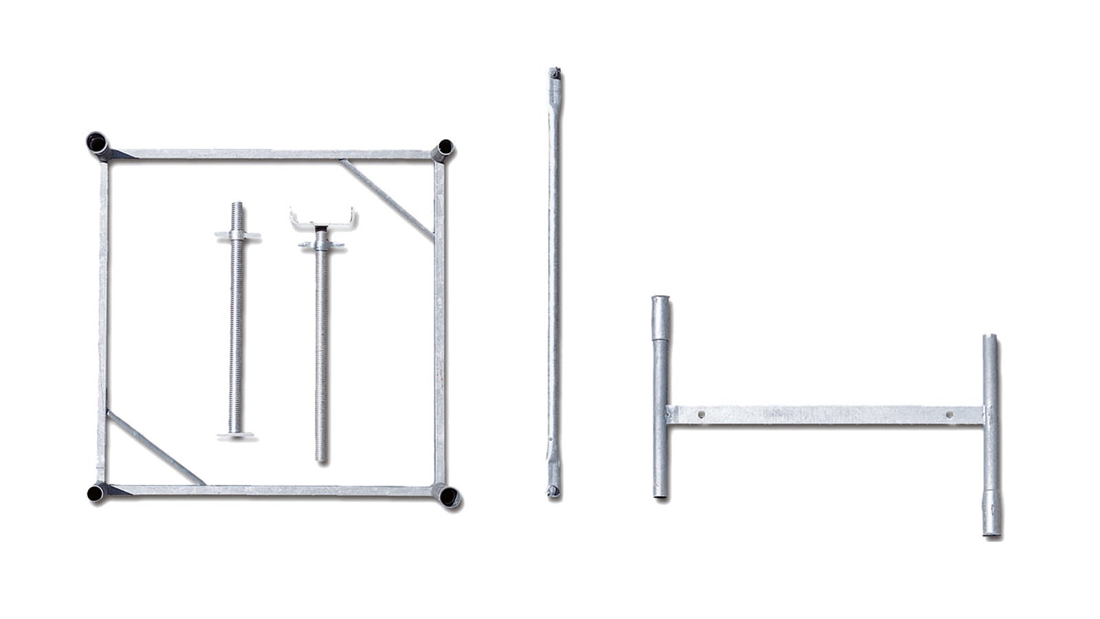 Pouze s 5 systémovými díly a vysunutím patky 63 cm je možné vytvoření jakékoli výšky věže.