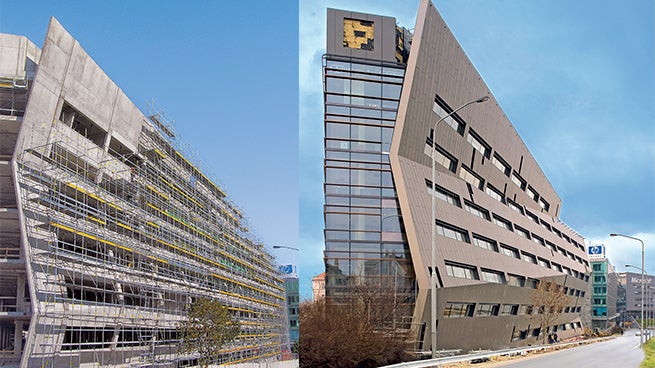 <p>Modulov&amp;yacute; syst&amp;eacute;m PERI UP Rosett jako fas&amp;aacute;dn&amp;iacute; le&amp;scaron;en&amp;iacute; optim&amp;aacute;lně přizpůsoben&amp;eacute; dvoj&amp;iacute;mu zalomen&amp;iacute; fas&amp;aacute;dy, kter&amp;eacute; nen&amp;iacute; pouze v&amp;yacute;razn&amp;yacute;m architektonick&amp;yacute;m prvkem, ale z&amp;aacute;roveň opatřen&amp;iacute;m pro zm&amp;iacute;rněn&amp;iacute; hlučnosti odražen&amp;yacute;m zvukem.</p><br/>