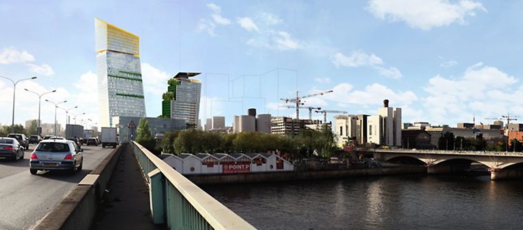 Projet des tours DUO, vue du Boulevard Périphérique<br/>(Crédit : Ateliers Jean Nouvel)