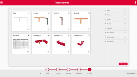 Export: The user can choose which information to export from PERI QuickSolve.