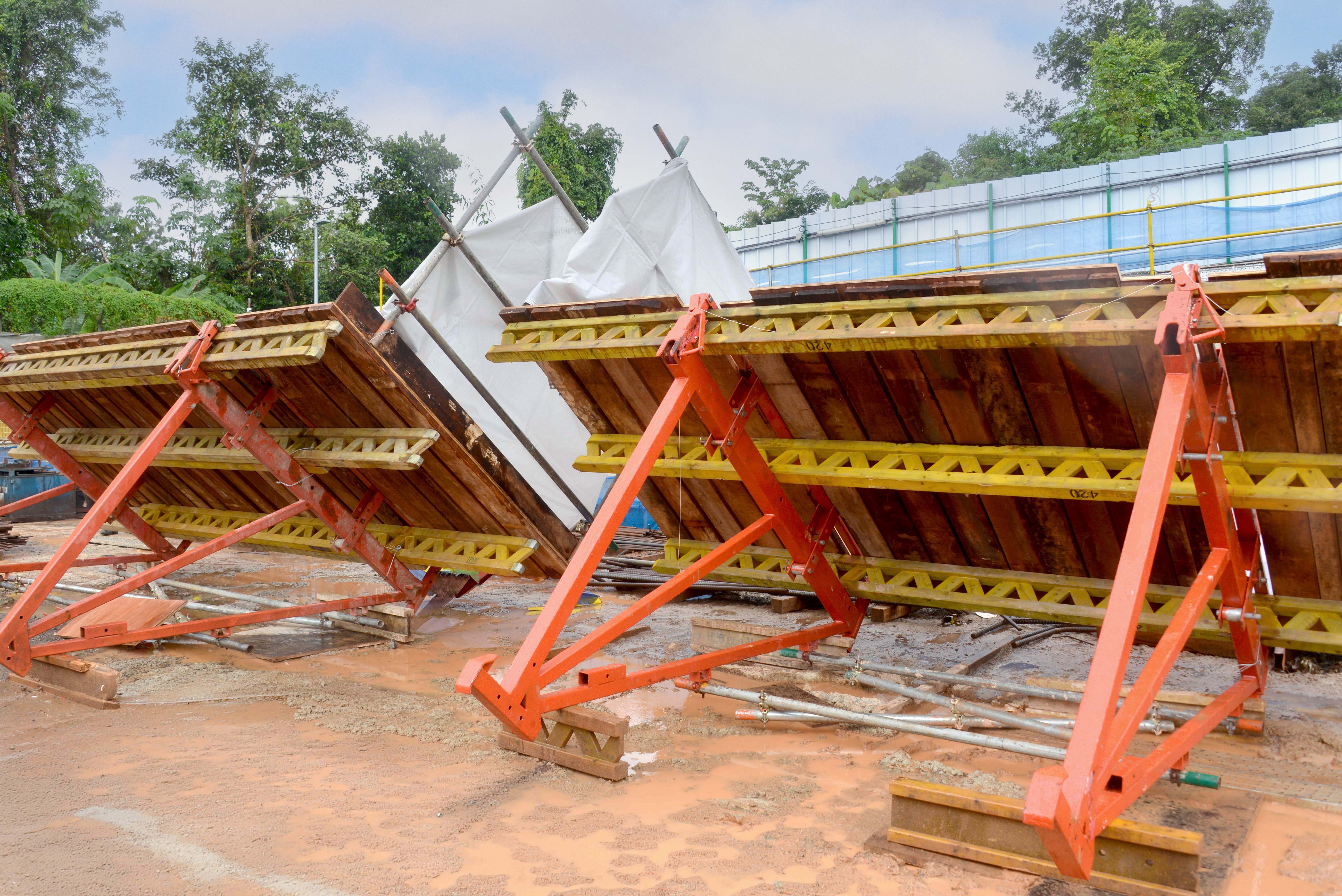 Consisting of brackets, girders and timber planks