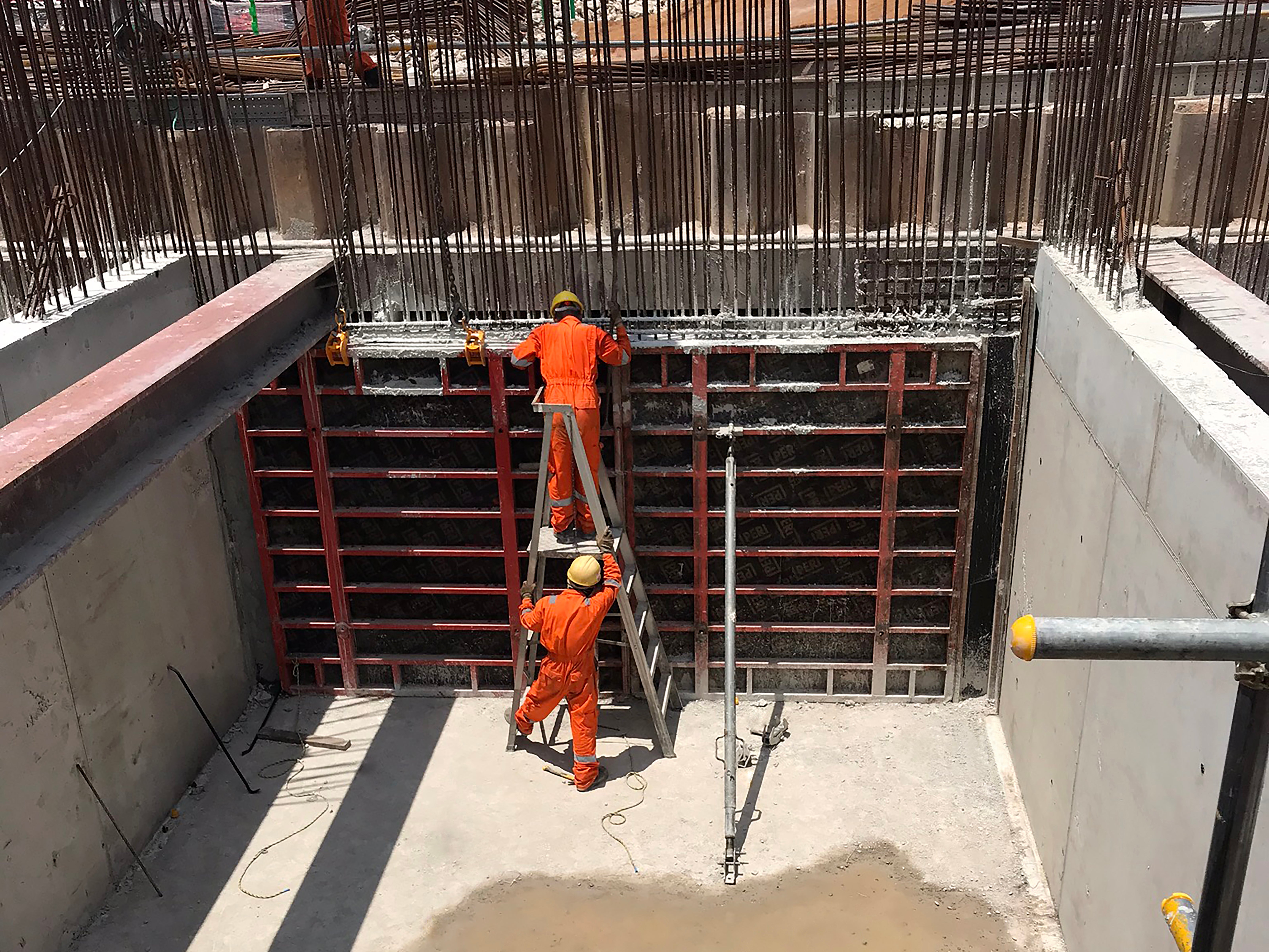 Partial concrete walls of the muck pit with TRIO panels