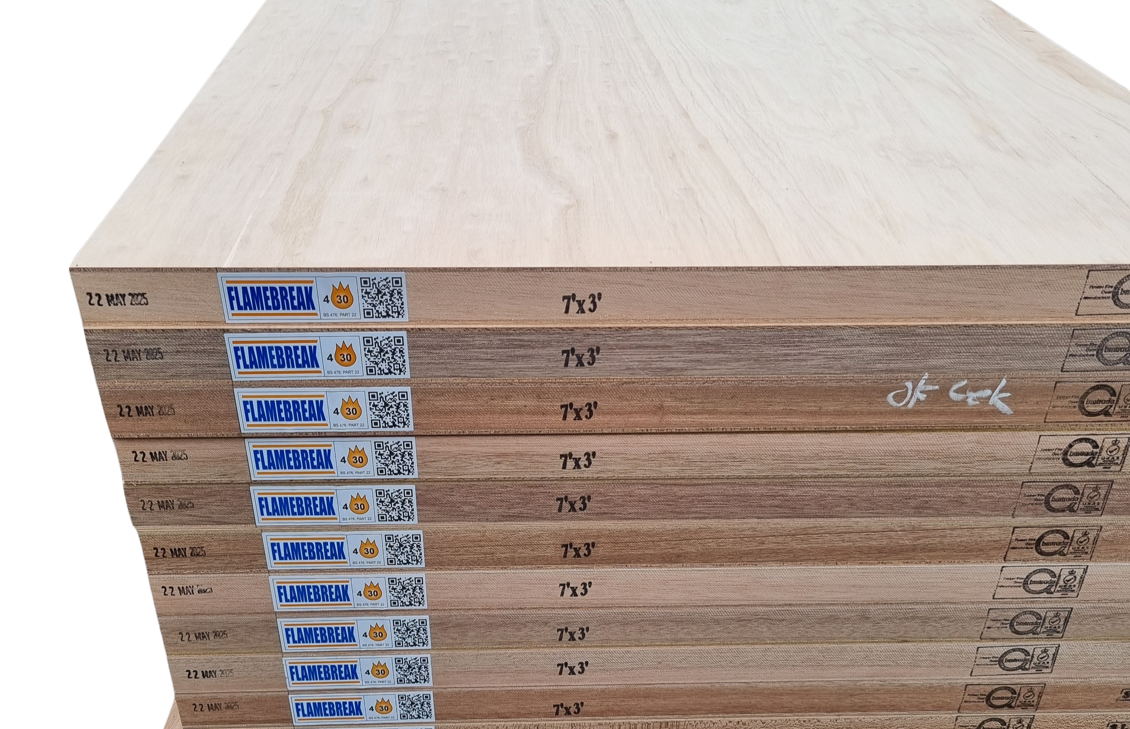 High-performance Flamebreak fire door blanks with tri-laminated hardwood core, certified for FD30 and FD60 fire resistance. Lightweight construction for easier handling and installation in commercial and residential projects.
