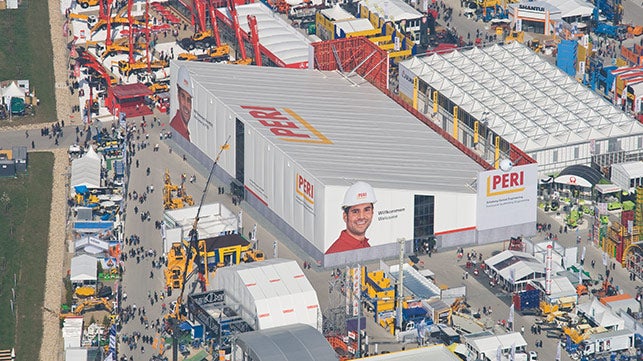 <p>Die bauma hat sich zur Weltleitmesse der Baumaschinenbranche entwickelt. PERIs imposante Messehalle hat eine Fl&amp;auml;che von &amp;uuml;ber 4.000 m&amp;sup2;.</p><br/>