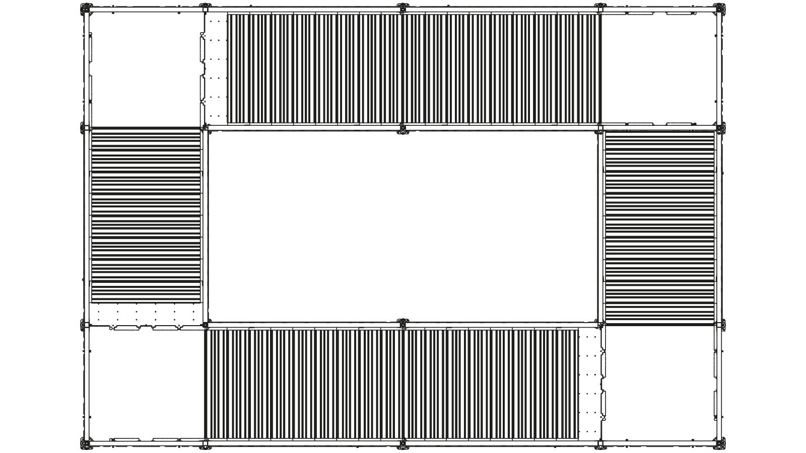 Treppenturm, der rund um ein Treppenauge gebaut ist. Die Grundrissmaße betragen 5,50 m x 8,00 m. In der längeren Richtung werden zwei Treppenläufe mit insgesamt 18 Stufen hintereinander angeordnet.