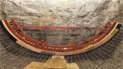 Tunnel transitions started on a 33 foot diameter size, starting at the rock plug.