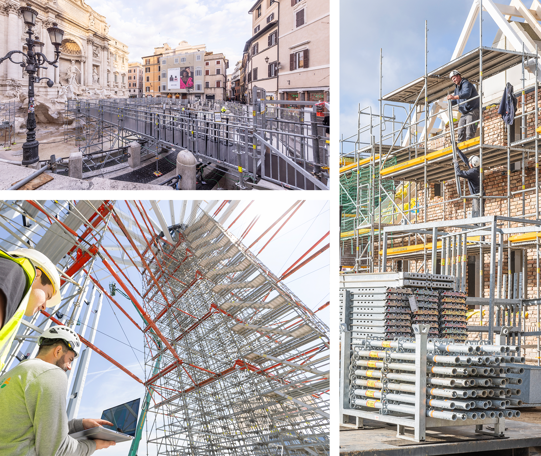 Un collage de diferentes aplicaciones de PERI UP en proyectos