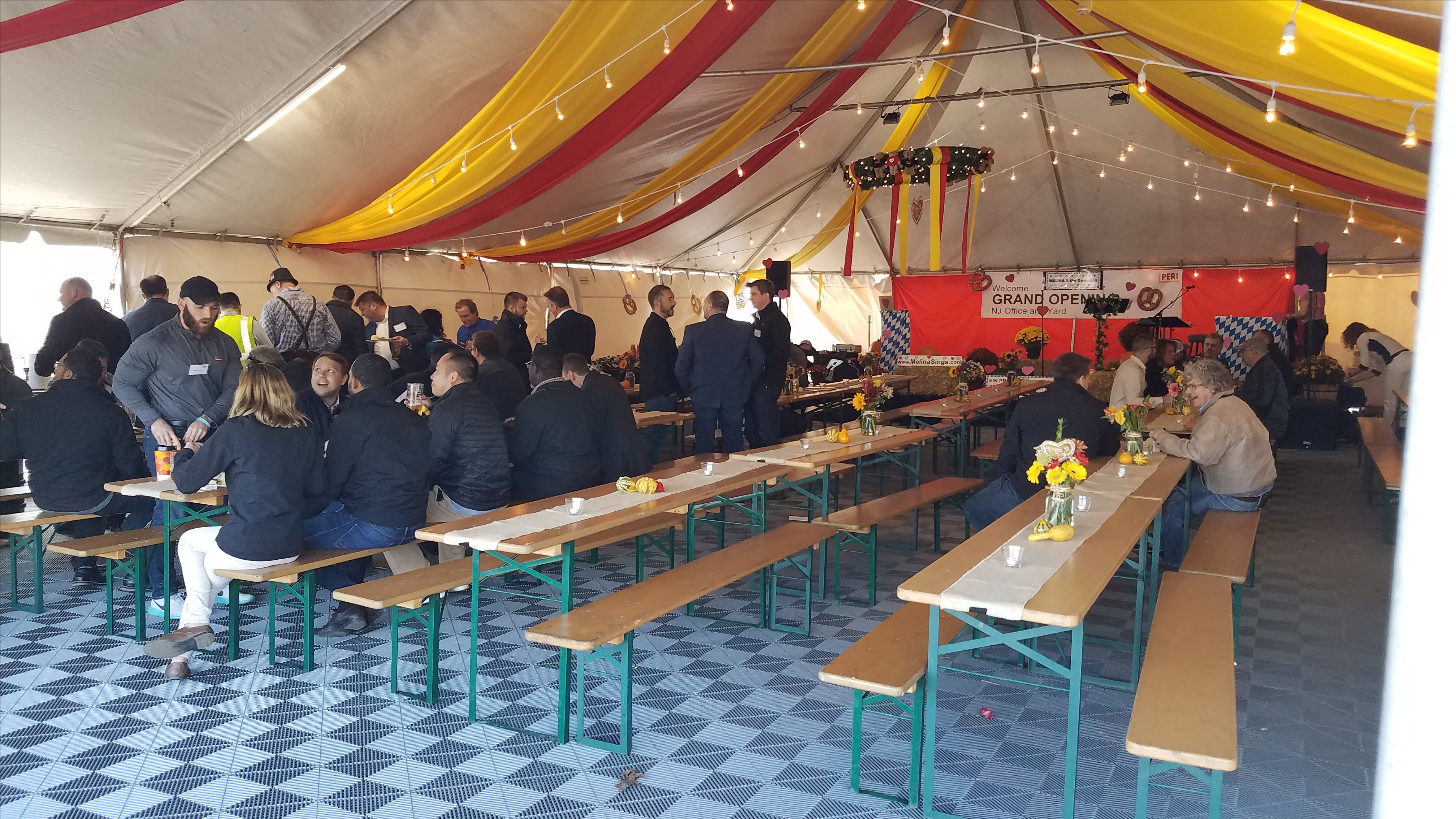 An Oktoberfest style tent was set up in the yard.