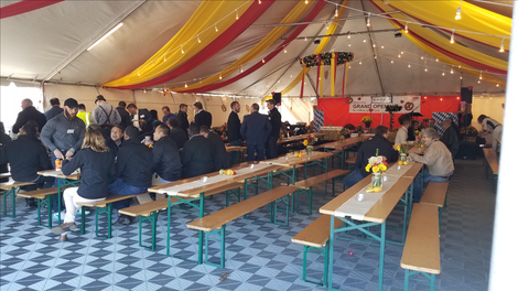 An Oktoberfest style tent was set up in the yard.