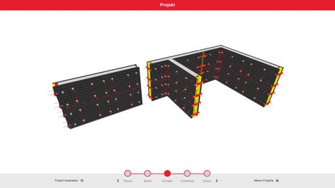 Il tool DUO Planner semplifica la progettazione di planimetrie semplici con impiego del sistema di cassaforma universale DUO, senza l’utilizzo di software complessi.<br/>(Grafica: PERI GmbH)