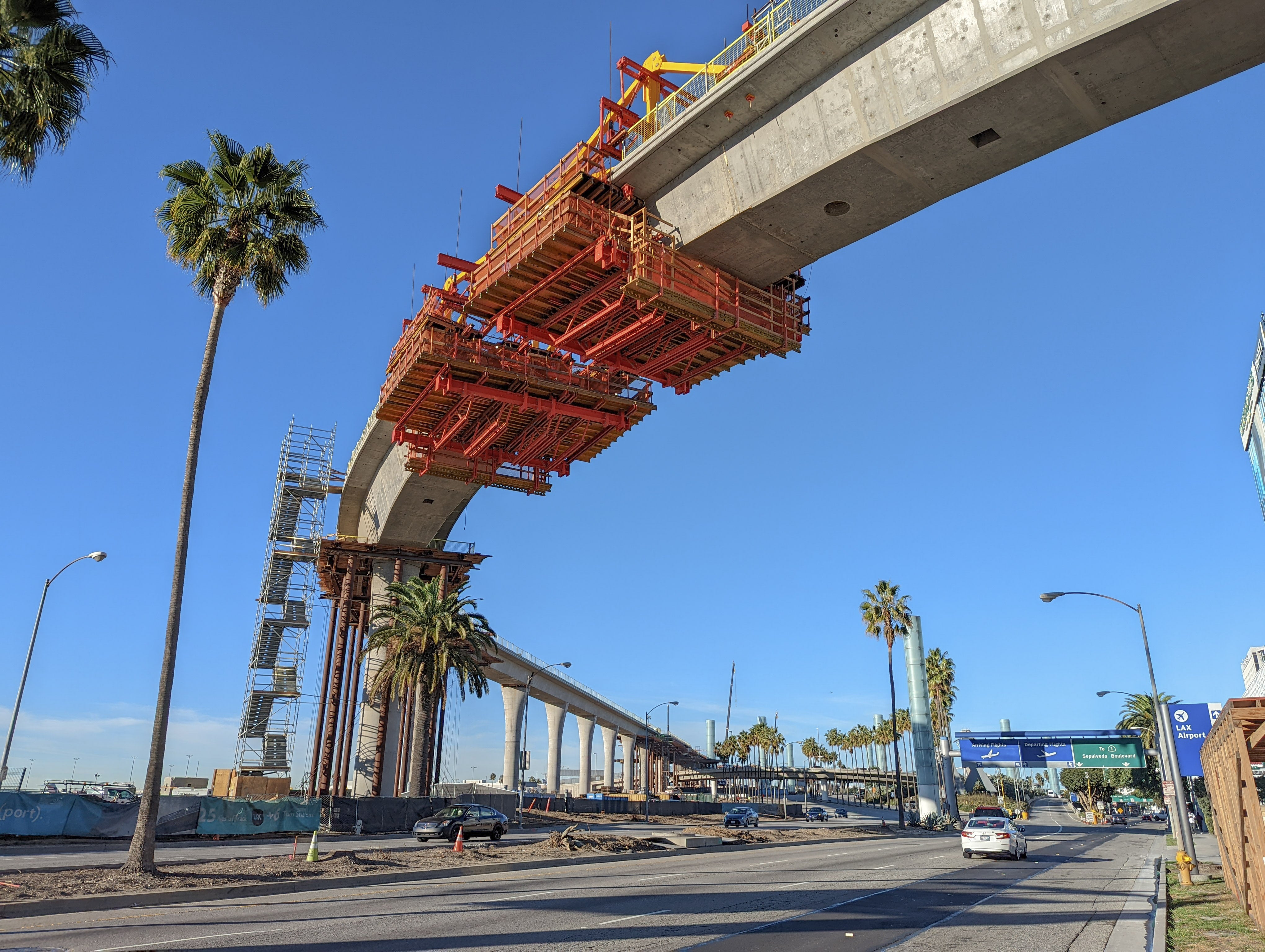 Development of the Automated People Mover involved constructing of guideway over active traffic lanes on Century Blvd and Sepulveda Blvd.
