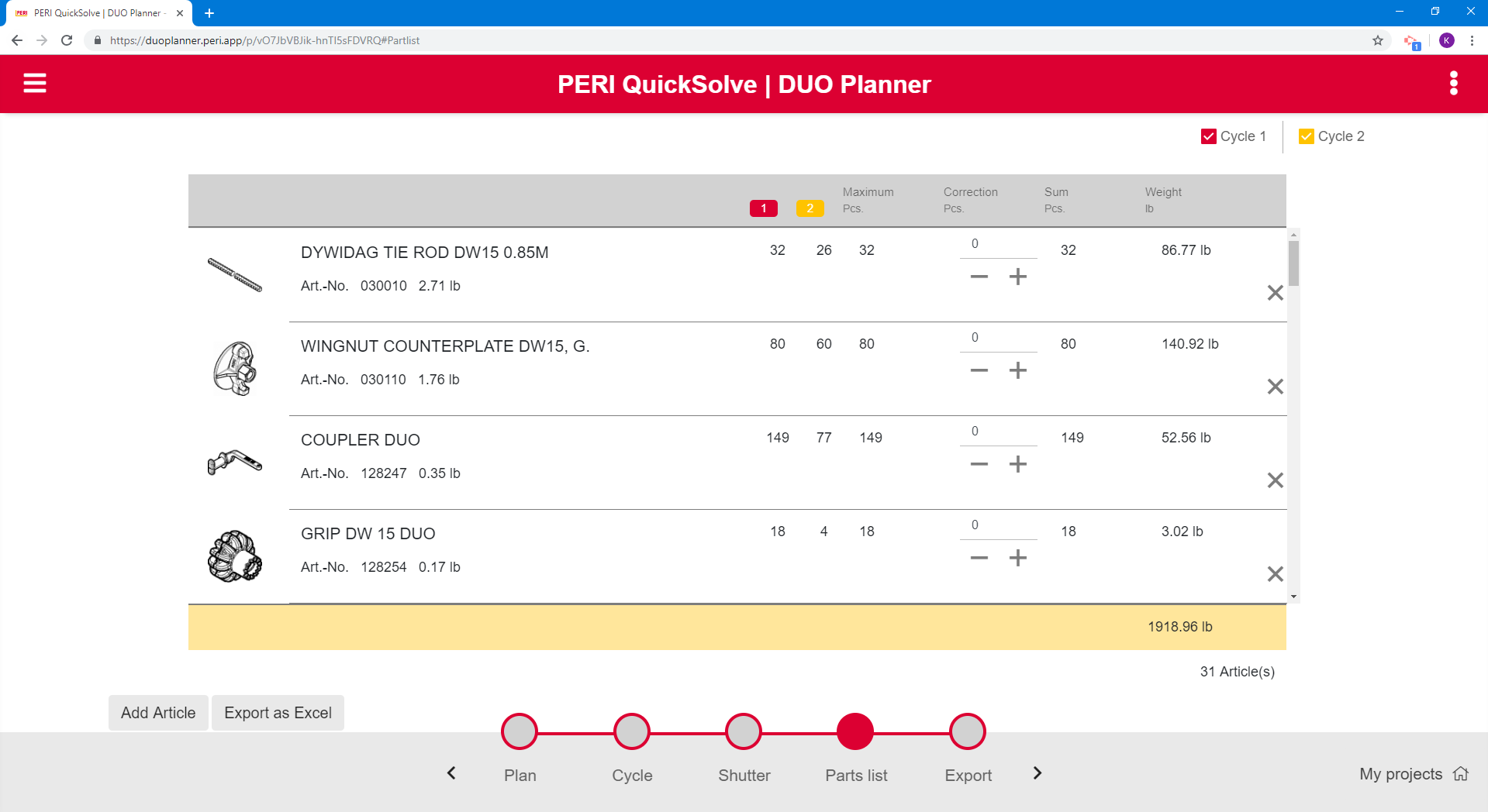 In the final step, the user can download the layout, drawings and material lists of his design.