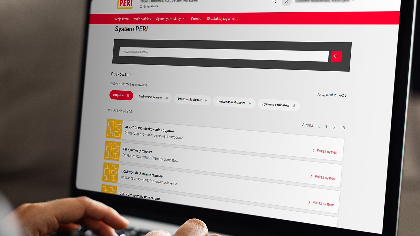 Portal myPERI - znajdź wszystkie systemy PERI i wybierz odpowiedni.<br/>