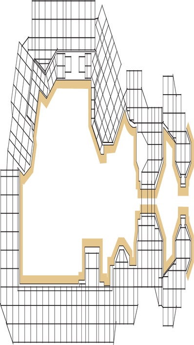 Půsorysné schéma lešení: modul rozměrů dílců lešení po 50 cm zaručuje, že i velmi členitý prostor je možné vyplnit systémovou lešenářskou konstrukcí.