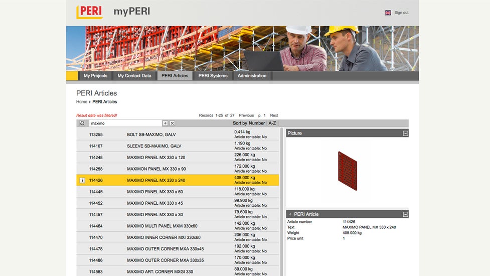 L’illustration des systèmes PERI, reprenant les détails propres à tous les articles disponibles, facilite notamment la gestion du matériel.<br/>