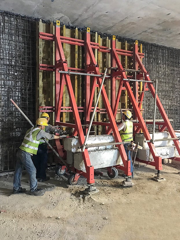 As seen here, site workers are preparing to cast the skin wall of 10 m long.
