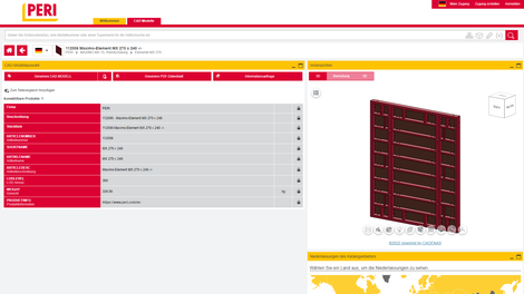 In the PERI BIM object catalogue, the CAD models of PERI solutions can be selected and their product data displayed.
