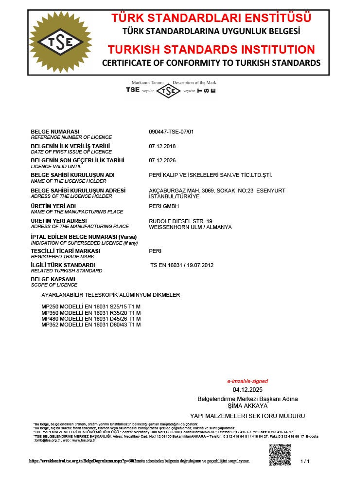 TS 16031 Ayarlanabilir Alüminyum Teleskobik Dikmeler 