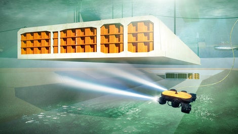 Visualisierung des Absenkens und der Verbindung der Tunnelelemente. <br/>(Illustration: Femern A/S)