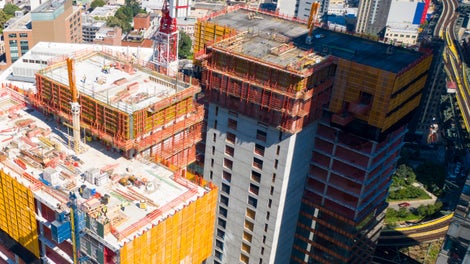 A special formliner was used to achieve the architectural finish on the exposed cores.