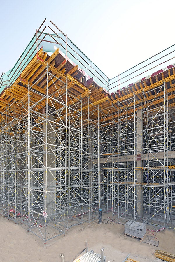 PERI UP shoring system supporting the slab up to 14m high