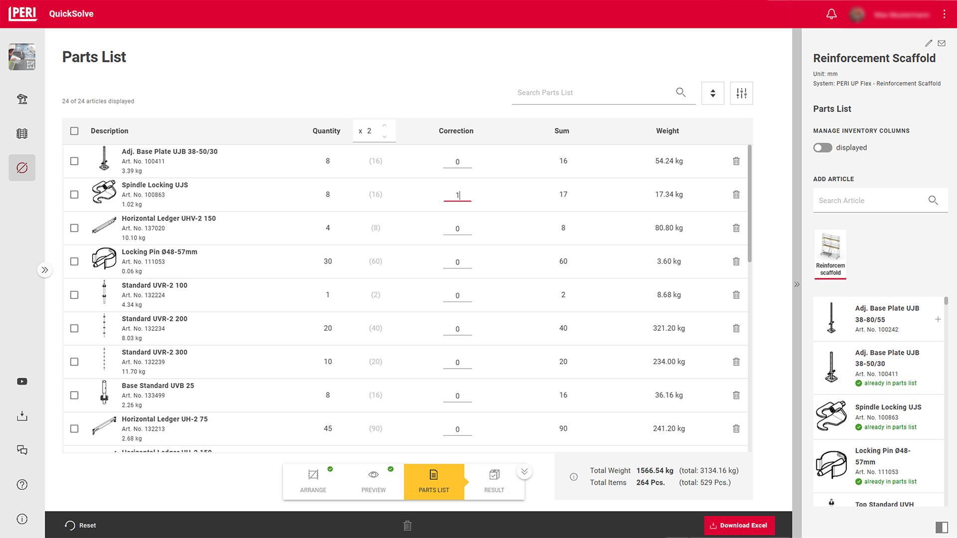 Créez en quelques clics un échafaudage de travail pour votre application. Vous pouvez le configurer précisément selon vos besoins, puis le visualiser en 3D afin de ne rien oublier. Imprimez la liste de matériel, des captures d’écran et les informations générales pour les avoir immédiatement à disposition lors du montage.