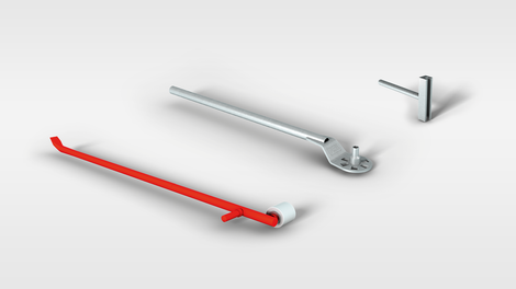 Ausschalhebel, Ankerschlüssel und Spannstabschlüssel: pfiffige Werkzeuge, die sich universell für die gängigsten Wandschalungssysteme einsetzen lassen.