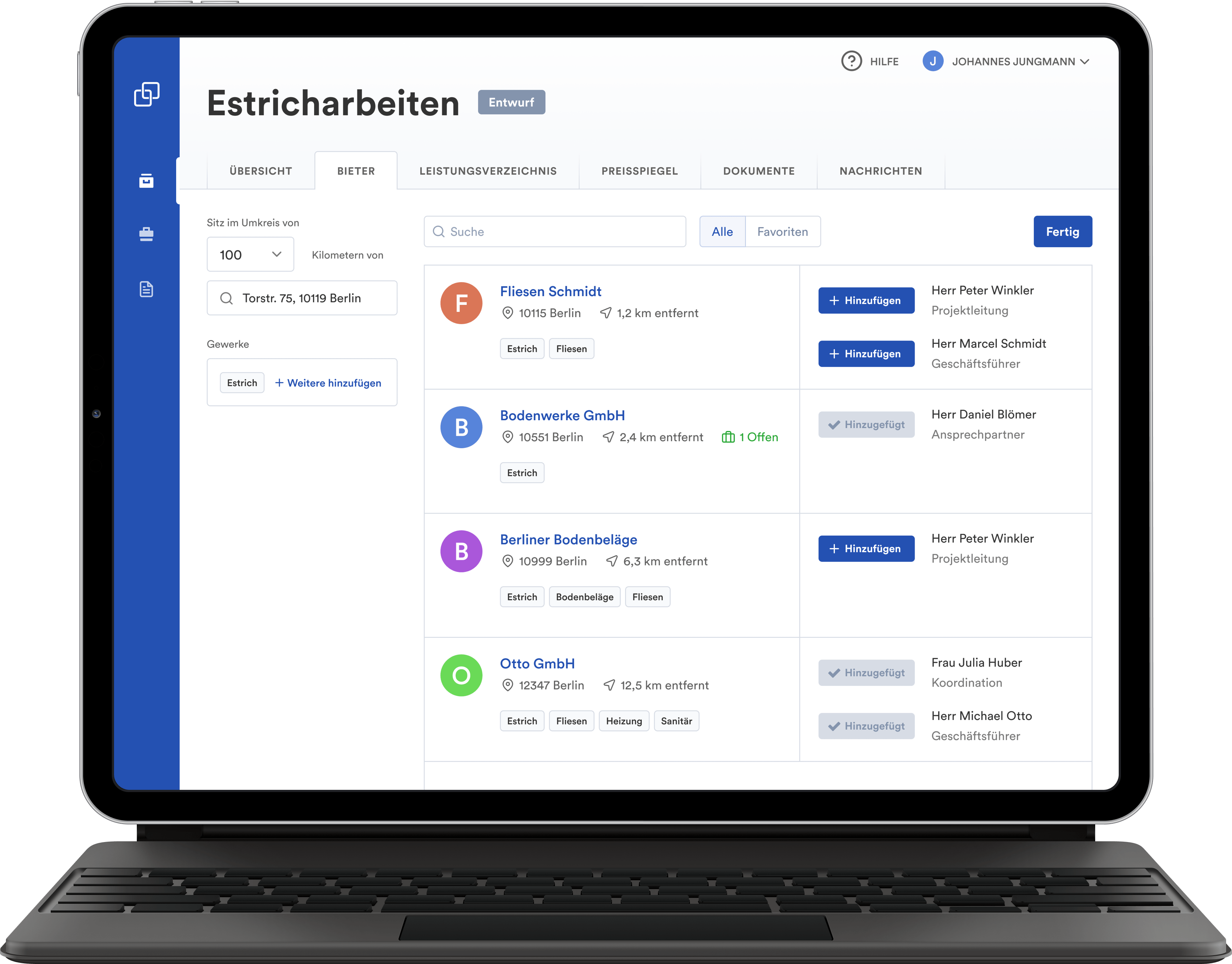 Ausschreibungen mit einem Klick versenden