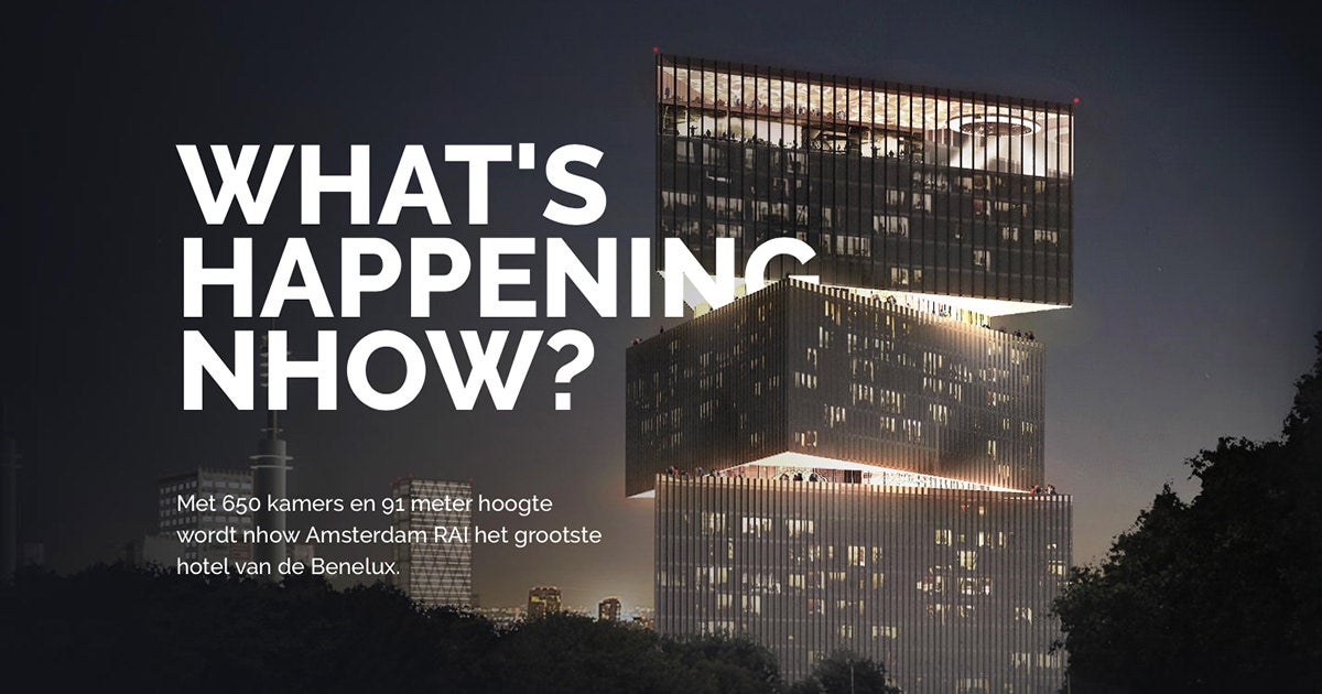 Het RAI hotel zal vanaf midden 2019 de skyline van Amsterdam sieren.<br/>Bron foto: www.buildingnhow.amsterdam
