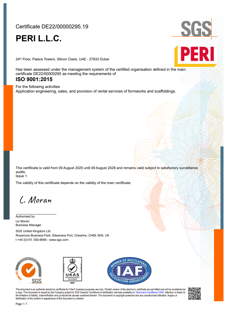 PERI ISO 9001:2015 Certificate