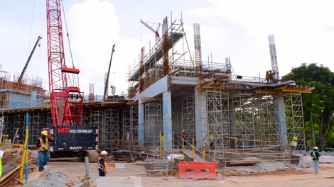 Ongoing installation of rebar for columns in block F