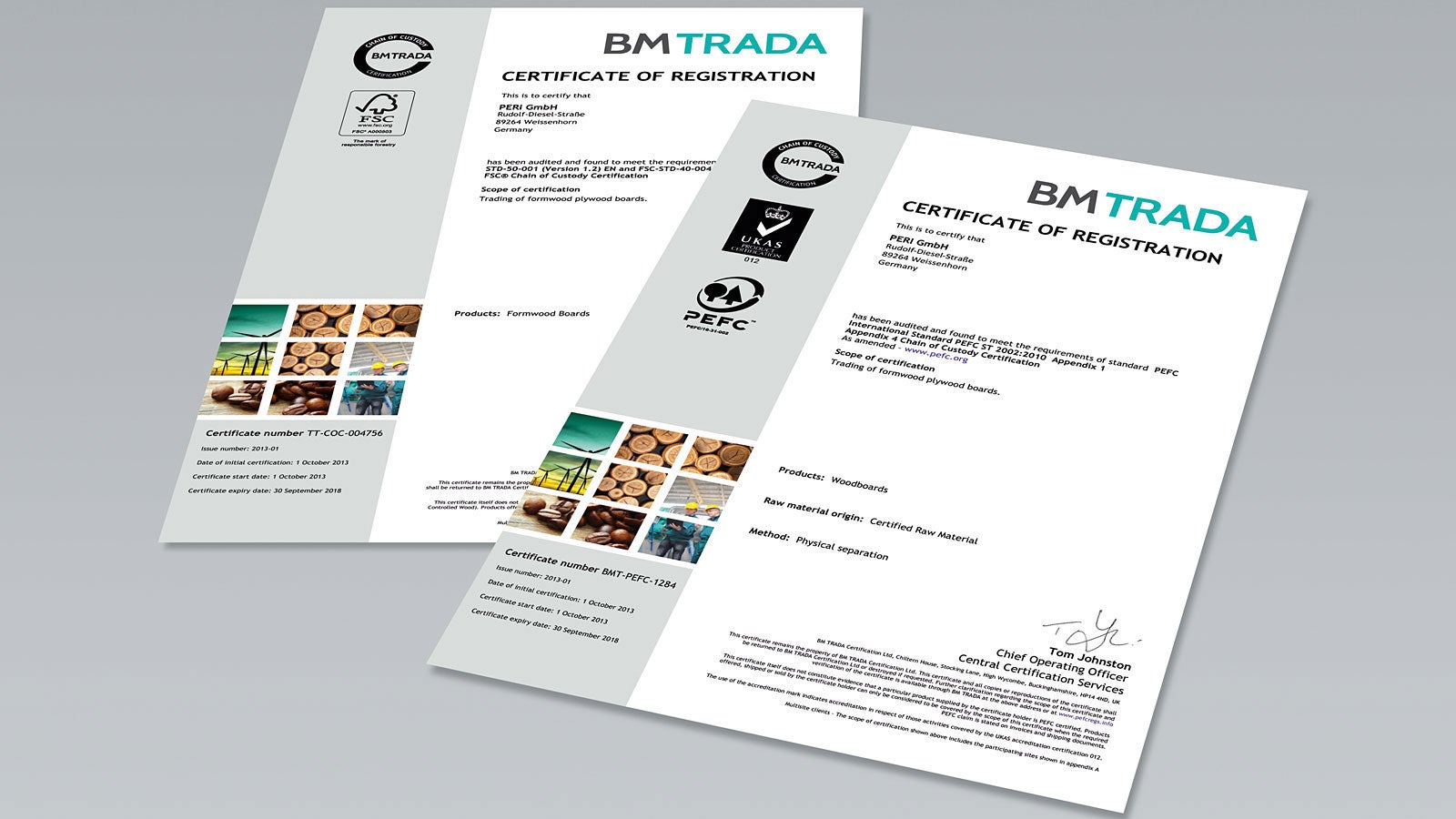 The materials for the PERI plywood sheets come from social and sustainable forestry operations - this is verified through the internationally recognized PEFC and FSC seals of approval.
