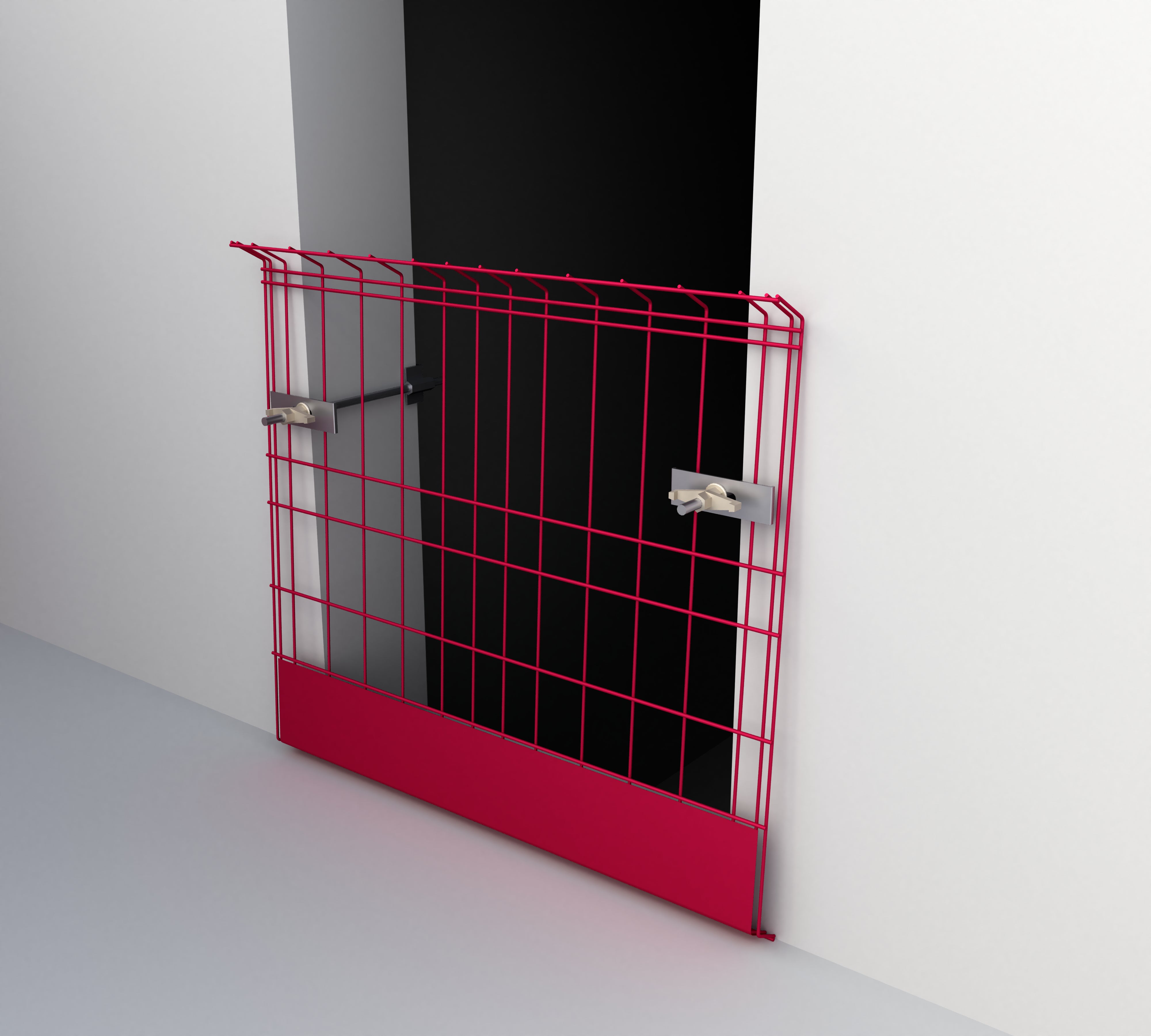 Protezione di aperture, vani ascensore o fosse mediante due accessori di fissaggio.