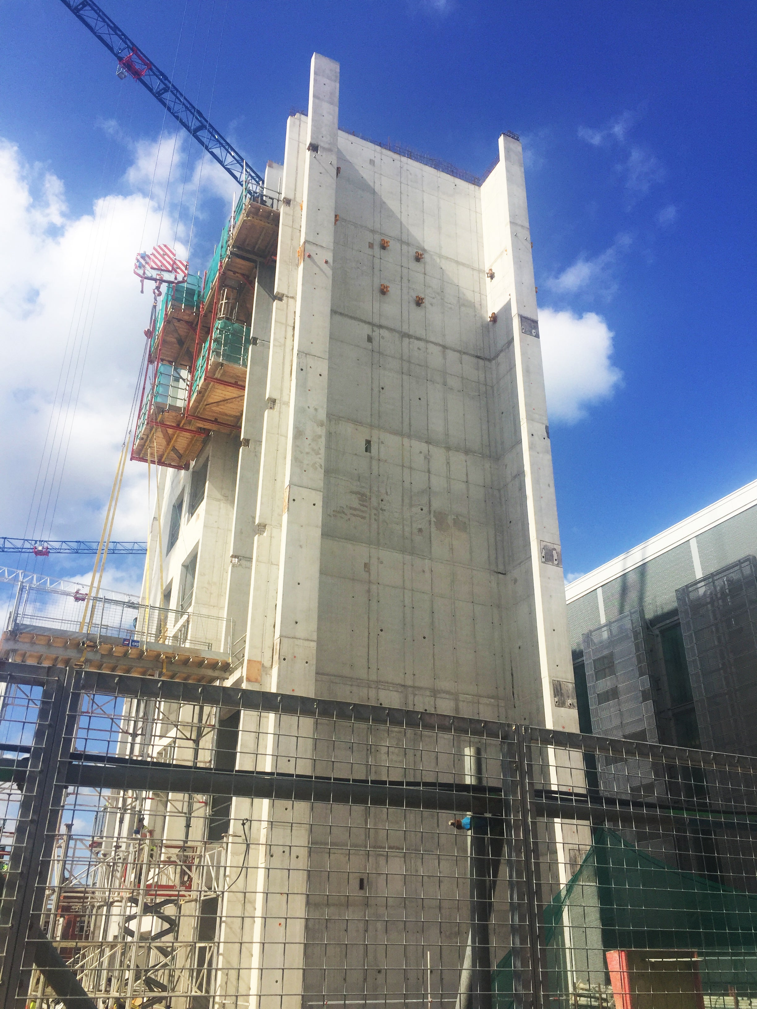 Project-specific formwork ascends on MECD’s irregular-shaped cores.