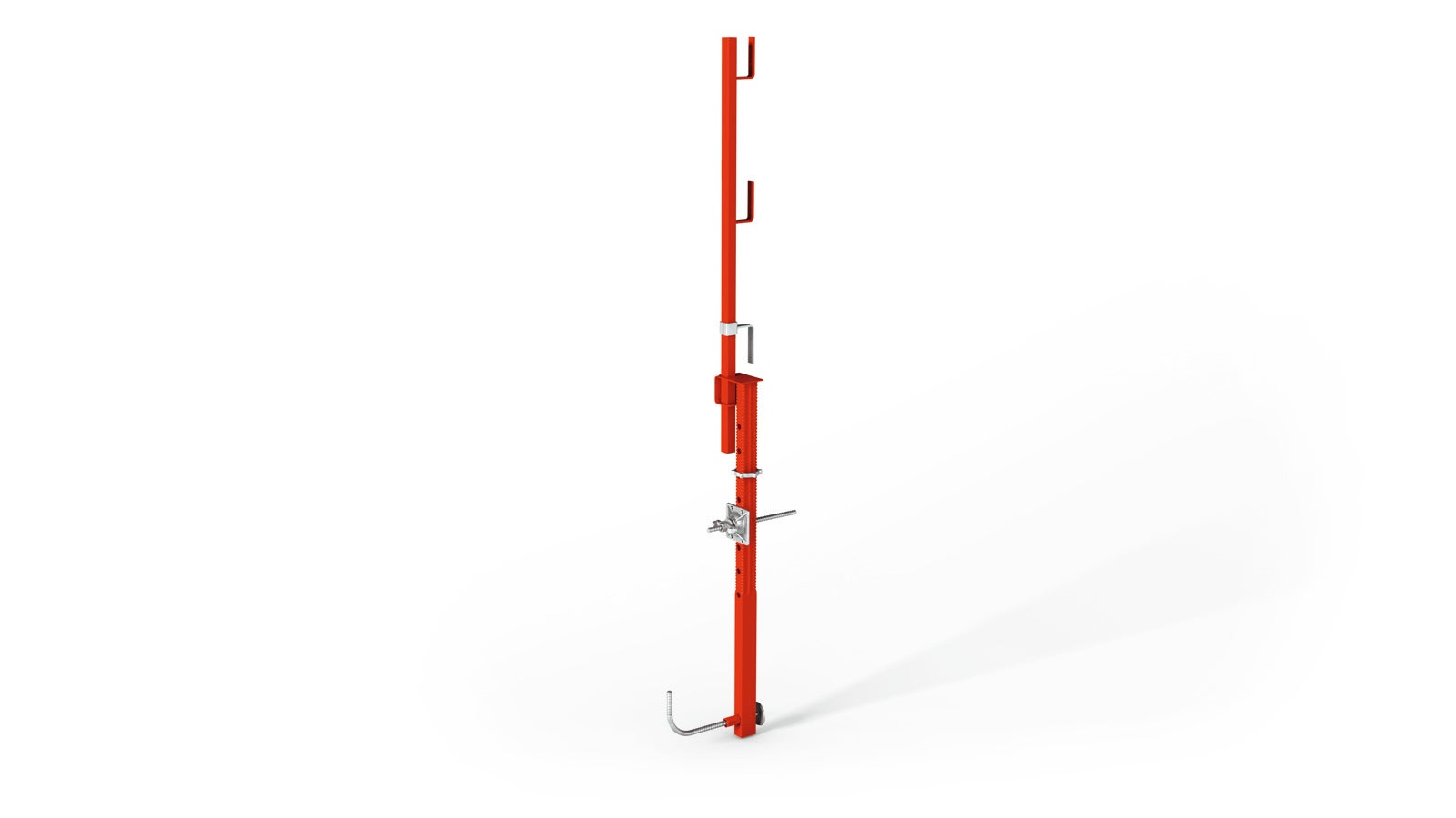 Die Auskragung der Abschalschiene 105 wird mit der Wirbelmutter auf selbst reinigendem Gewinde exakt eingestellt.