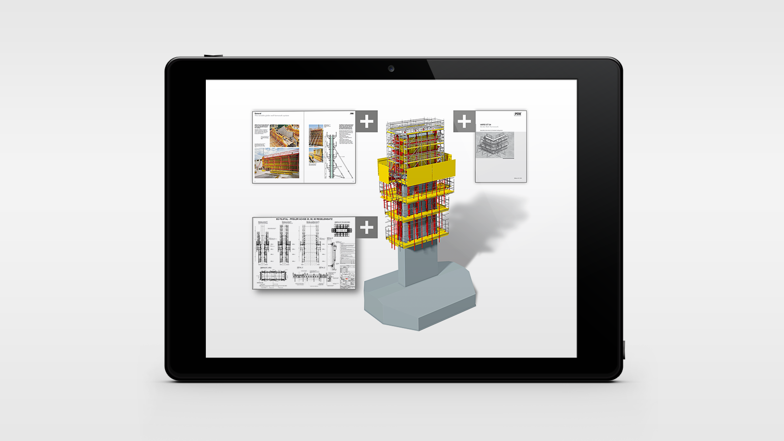 The individual, pre-assembled formwork units are provided with a QR code which allows direct access to a wide range of data via one mouse click. Thus, drawings or assembly instructions are linked with the 3D model.