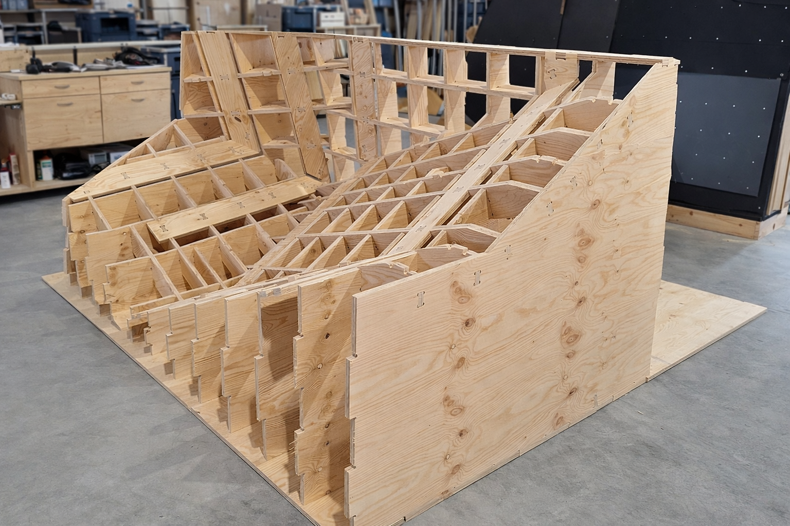 The precision-cut pieces slot together without glue or a large number of screws, improving striking efficiency and enabling reuse.