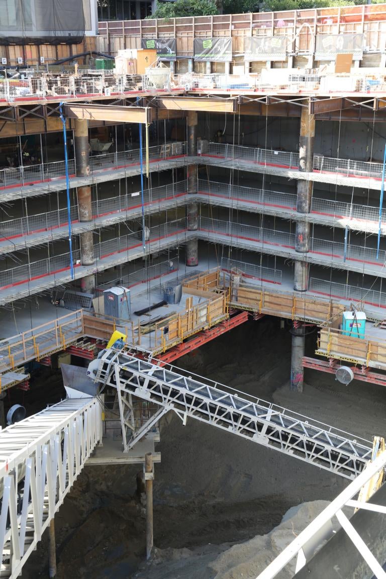 The photo shows the lowest level being being formed after the other above are already completed