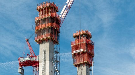 The Contractor chose PERI&#039;s RCS Rail Climbing System for the construction of the 200 ft. tall pylons