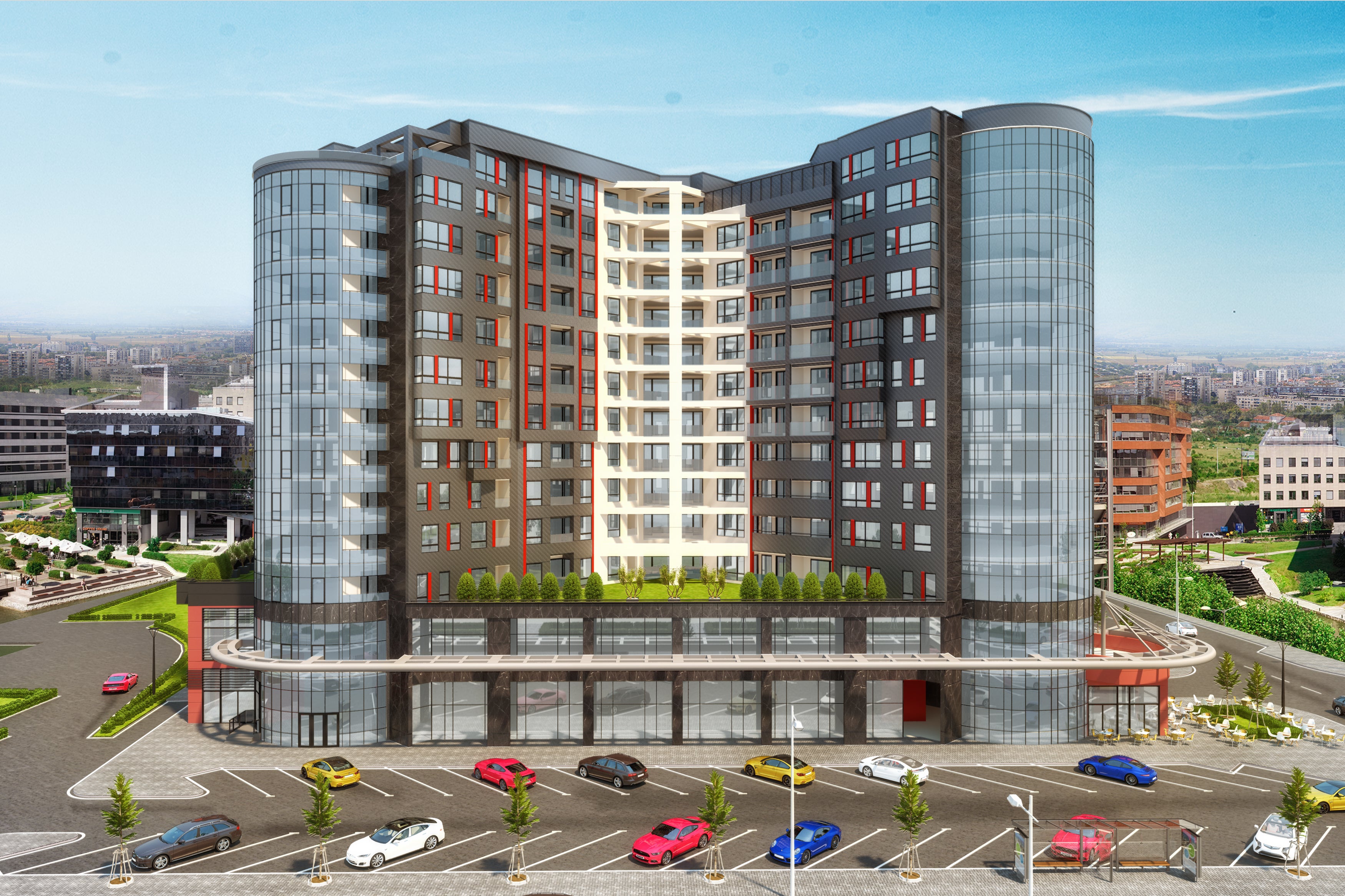 При проектирането е заложено на модерна визия, която да отличава сградата в архитектурно отношение