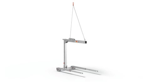 Die Umsetzgabel dient der schnellen Umsetzung von Deckentischen bis zu einer Länge von 8 m mit dem Kran<br/>