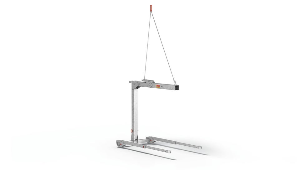 Die Umsetzgabel dient der schnellen Umsetzung von Deckentischen bis zu einer Länge von 8 m mit dem Kran<br/>