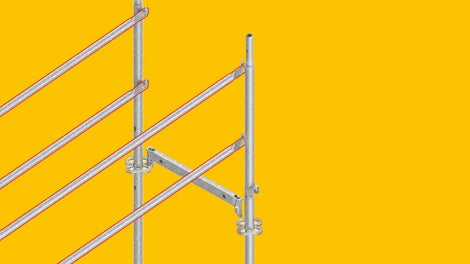 Bei Bedarf kann bei PERI UP der vorlaufende Seitenschutz auch in der modularen Bauweise mit dem Easy-Stiel realisiert werden, was sowohl bei flächigen als auch bei stark gegliederten Fassaden und selbst für die offenen Fassaden bei Scheiben- und Skelettbauweisen ein großer Vorteil ist.