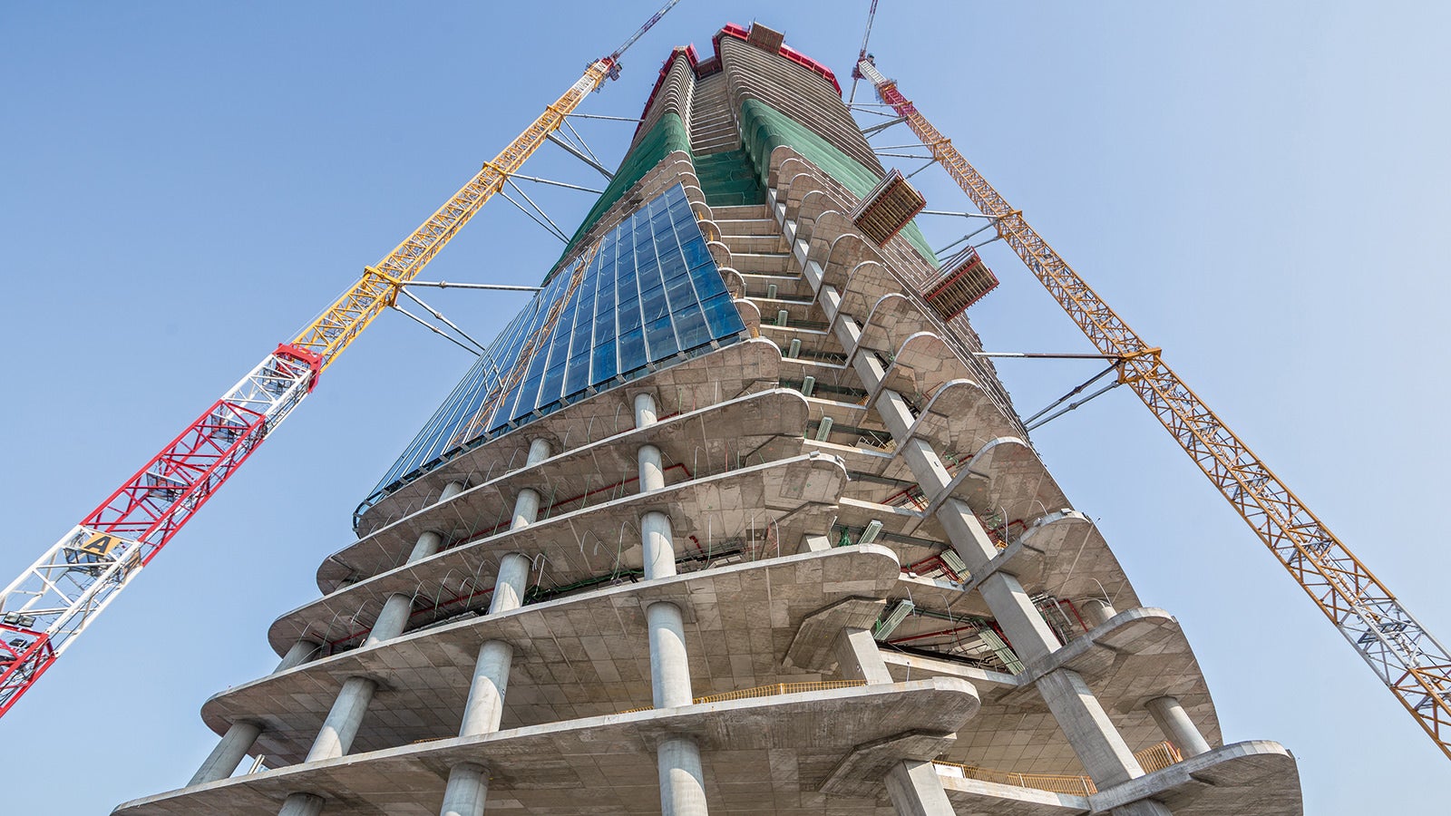 The 44 storeys elegantly wind their way upwards from the ground.