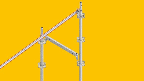 Grâce à l&#039;intégration du montage de garde-corps en amont, comme ici avec le montant Flex, un constructeur d&#039;échafaudages est parfaitement équipé pour différentes géométries de bâtiments avec le système modulaire PERI UP.