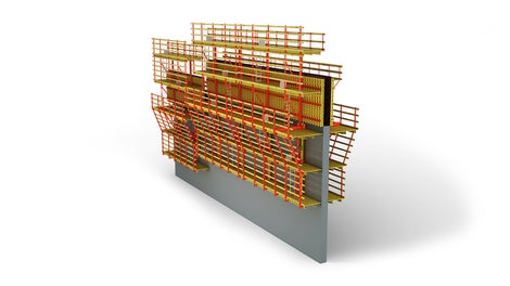 Das Selbstklettersystem ACS R mit einseitig vorlaufendem Bewehrungsgerüst.