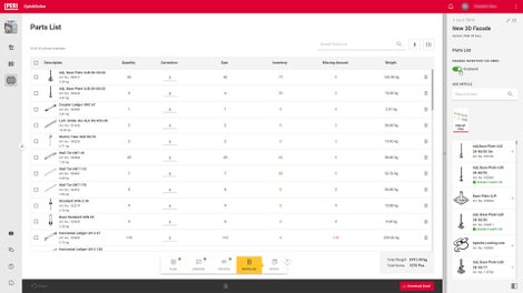 Étape liste de pièces