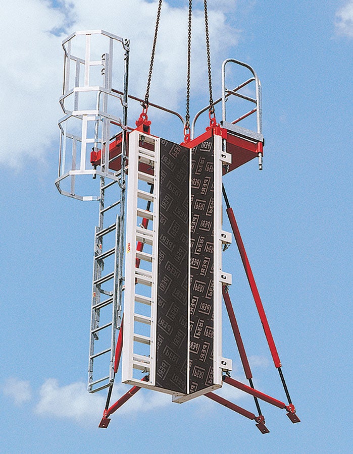 RAPID column formwork from PERI can be moved with only one crane lift complete with push-pull props and concreting platform.