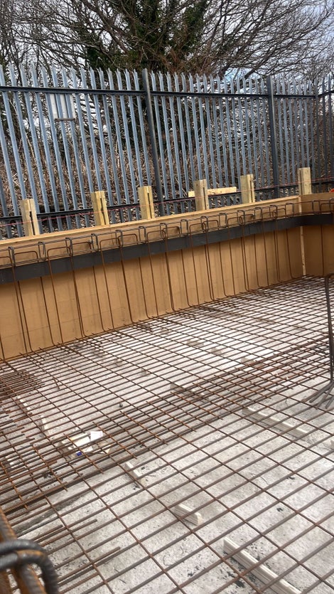 Reinforcement in place ahead of the concrete pour, demonstrating how waterproofing design and installation are integrated early in the construction process.